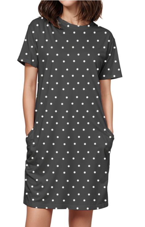 T-Shirt Dress with Pocket - Polka Dots