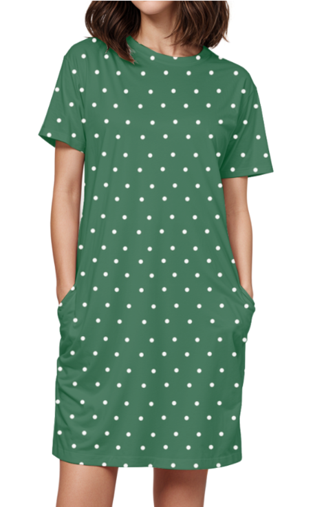 T-Shirt Dress with Pocket - Polka Dots