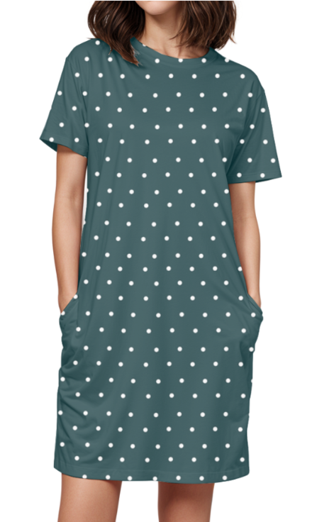 T-Shirt Dress with Pocket - Polka Dots