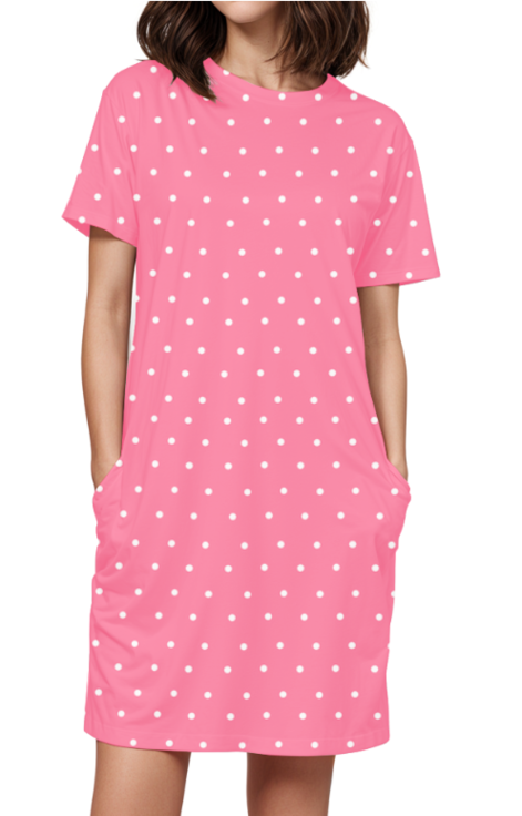 T-Shirt Dress with Pocket - Polka Dots