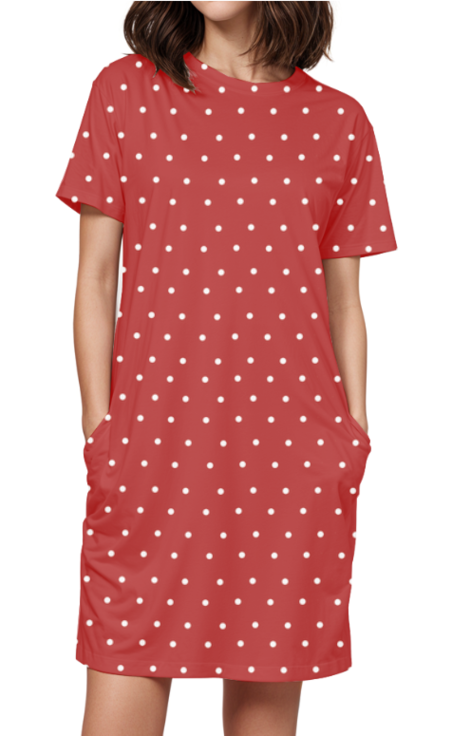 T-Shirt Dress with Pocket - Polka Dots