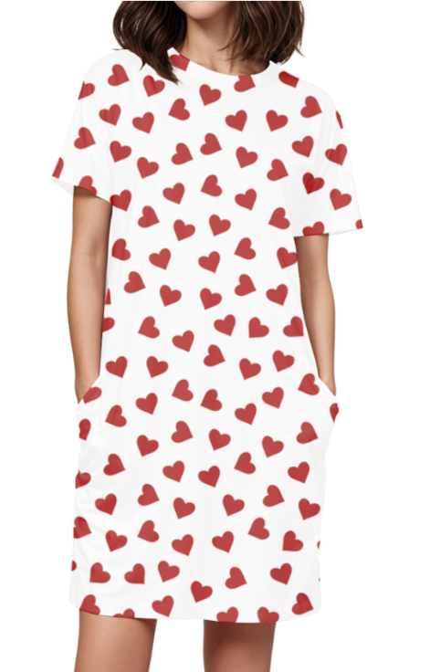 T-Shirt Dress with Pocket - Hearts