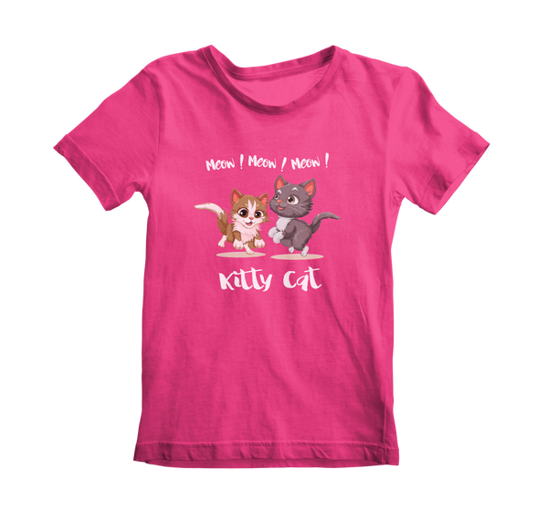 Girl’s Round Neck T-shirt - Kitty Cat
